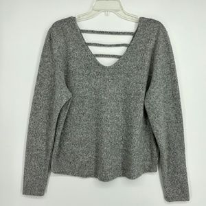 Love Charm Womens Size XL Pullover Knit Top Heather Gray Scoop Neck Strappy Back